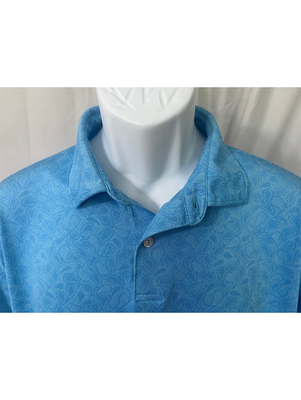Peter Millar Men's Paisley Print Sky Blue s/s Performance Golf Polo Shirt L
